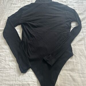 Black Ribbed Long Sleeve Bodysuit